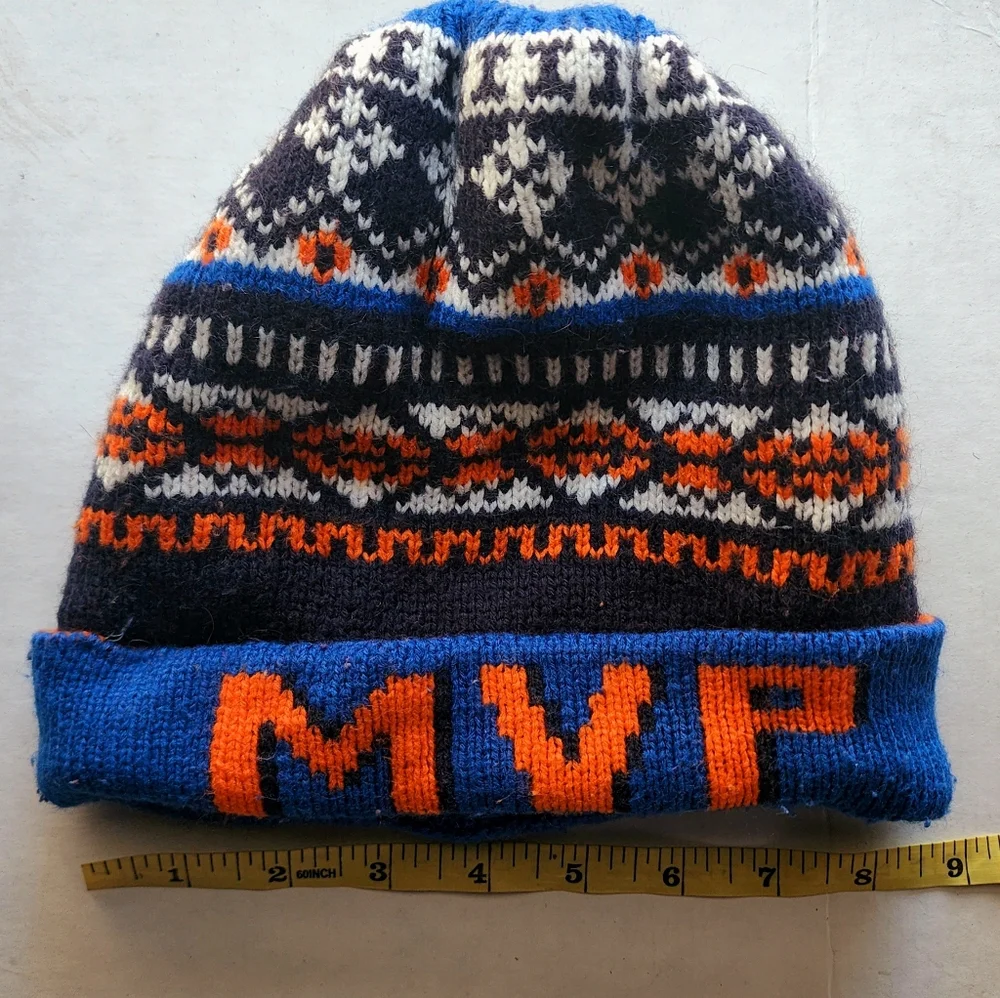 Boys MVP blue orange white black fleece line Boys winter hat